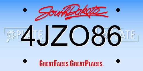 4JZO86 South Dakota License Plate