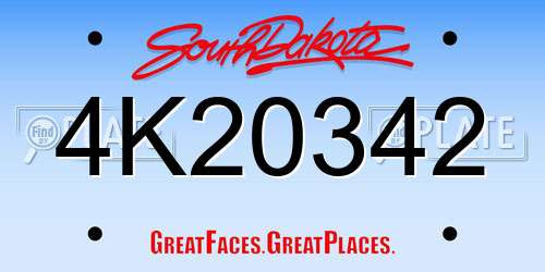 4K20342 South Dakota License Plate