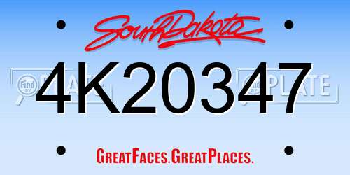 4K20347 South Dakota License Plate