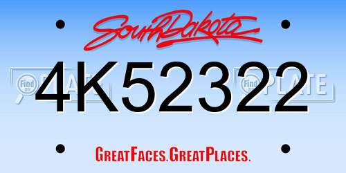 4K52322 South Dakota License Plate
