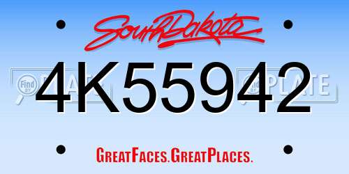 4K55942 South Dakota License Plate