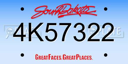 4K57322 South Dakota License Plate