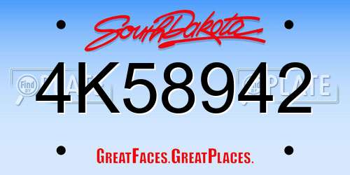 4K58942 South Dakota License Plate