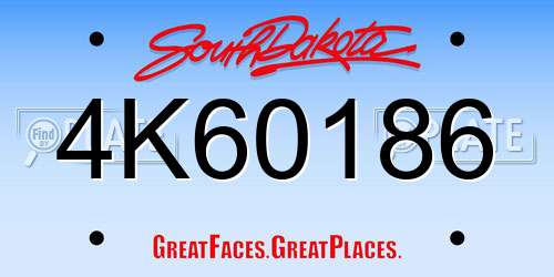 4K60186 South Dakota License Plate