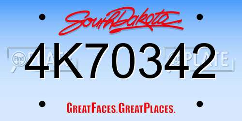 4K70342 South Dakota License Plate