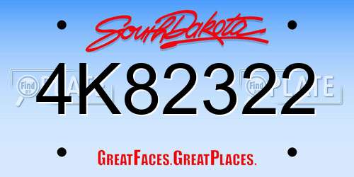 4K82322 South Dakota License Plate