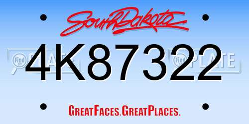4K87322 South Dakota License Plate