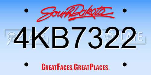 4KB7322 South Dakota License Plate