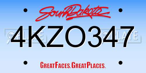 4KZO347 South Dakota License Plate