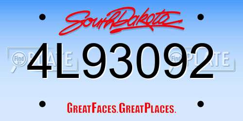 4L93092 South Dakota License Plate