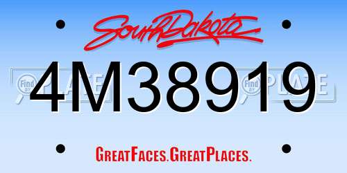 4M38919 South Dakota License Plate