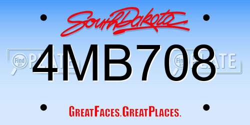 4MB708 South Dakota License Plate