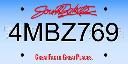 4MBZ769 South Dakota License Plate