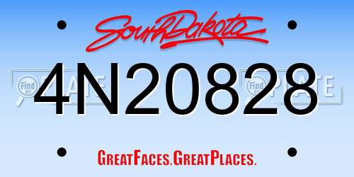 4N20828 South Dakota License Plate