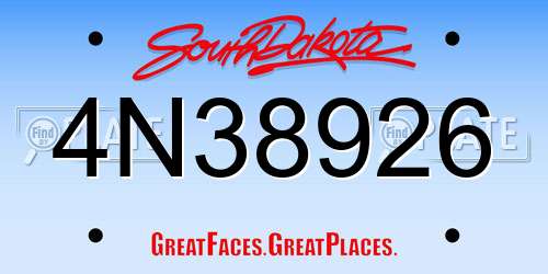 4N38926 South Dakota License Plate