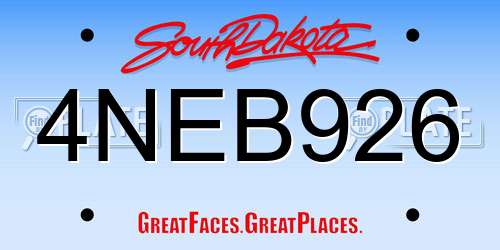 4NEB926 South Dakota License Plate