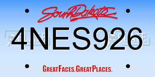 4NES926 South Dakota License Plate