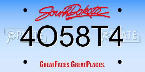 4O58T4 South Dakota License Plate