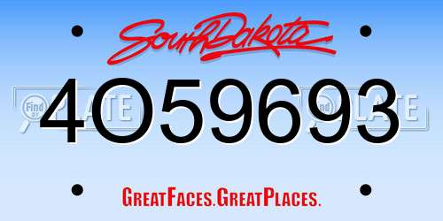 4O59693 South Dakota License Plate
