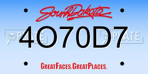 4O70D7 South Dakota License Plate