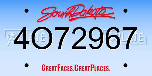 4O72967 South Dakota License Plate