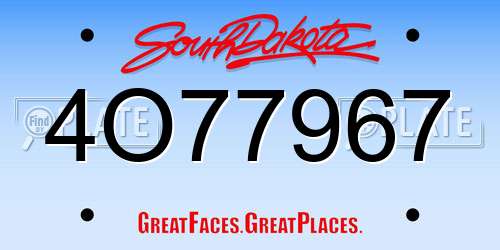 4O77967 South Dakota License Plate