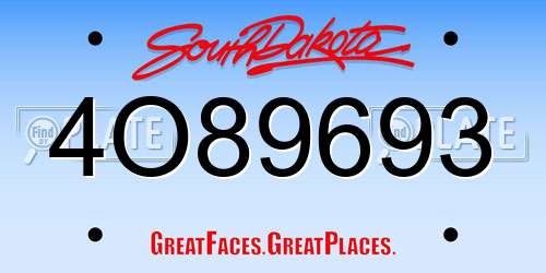 4O89693 South Dakota License Plate