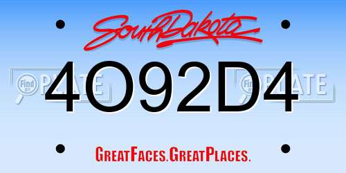 4O92D4 South Dakota License Plate