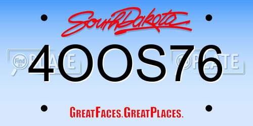 4OOS76 South Dakota License Plate