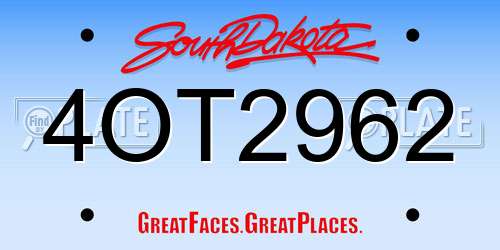 4OT2962 South Dakota License Plate