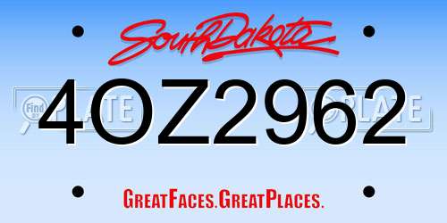 4OZ2962 South Dakota License Plate