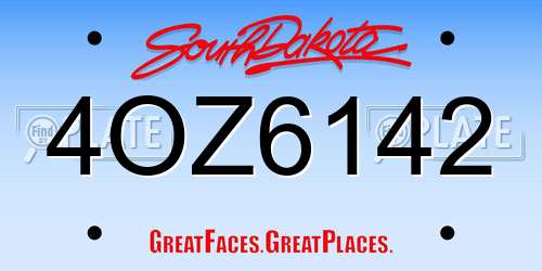 4OZ6142 South Dakota License Plate