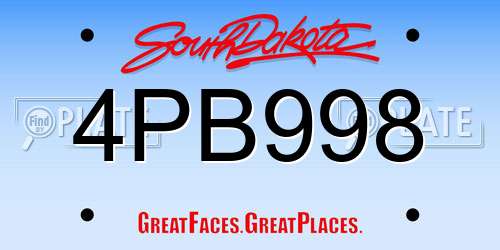 4PB998 South Dakota License Plate