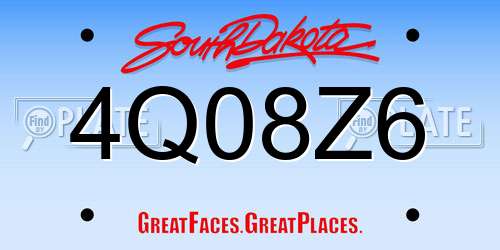 4Q08Z6 South Dakota License Plate