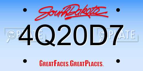 4Q20D7 South Dakota License Plate