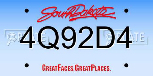 4Q92D4 South Dakota License Plate