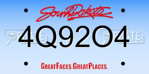 4Q92O4 South Dakota License Plate