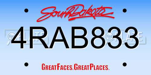 4RAB833 South Dakota License Plate