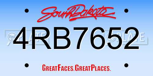 4RB7652 South Dakota License Plate