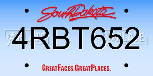 4RBT652 South Dakota License Plate