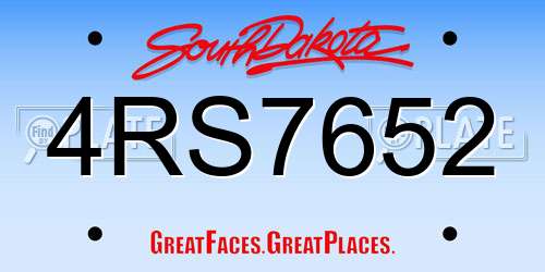 4RS7652 South Dakota License Plate