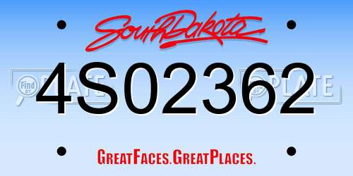 4S02362 South Dakota License Plate