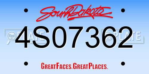 4S07362 South Dakota License Plate