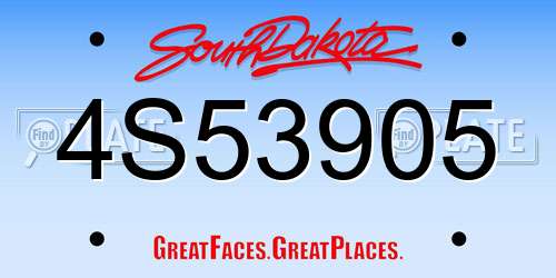 4S53905 South Dakota License Plate