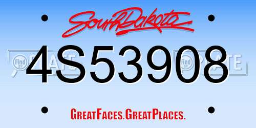 4S53908 South Dakota License Plate