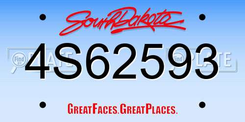 4S62593 South Dakota License Plate