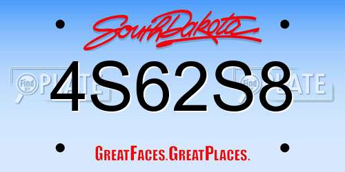 4S62S8 South Dakota License Plate