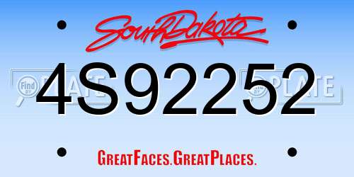 4S92252 South Dakota License Plate