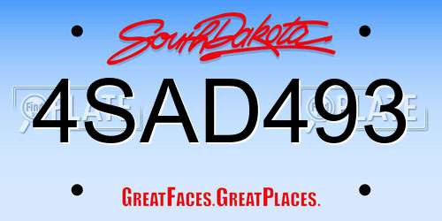4SAD493 South Dakota License Plate