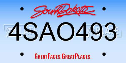 4SAO493 South Dakota License Plate